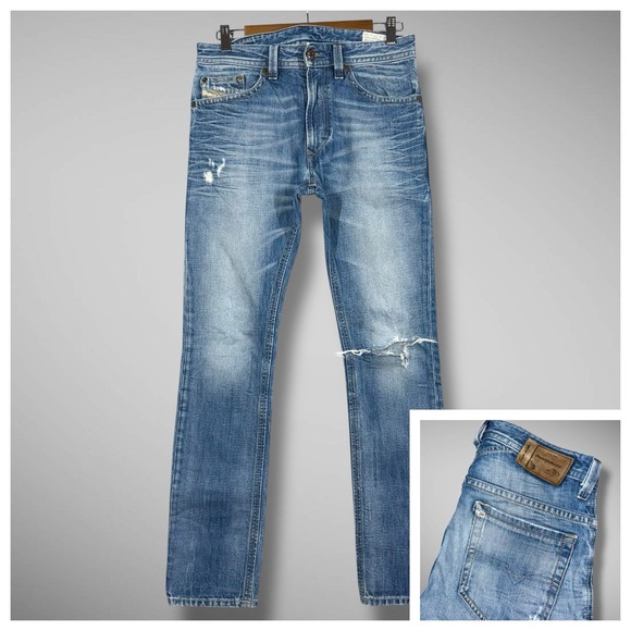 Diesel Jeans Men 27x30 Blue 3D Thavar Slim Skinny Thrashed Grunge Skater Biker - Picture 1 of 15